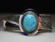 Vintage Native American Navajo Turquoise Sterling Silver Tufa Cast Cuff Bracelet