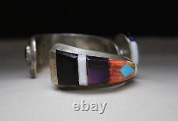 Vintage Native American Navajo Turquoise Sterling Silver Tufa Cast Cuff Bracelet