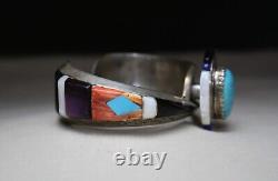 Vintage Native American Navajo Turquoise Sterling Silver Tufa Cast Cuff Bracelet