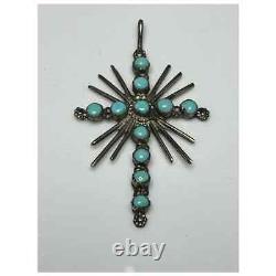 Vintage Native American Navajo Turquoise and Sterling Silver Cross Pendant