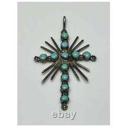 Vintage Native American Navajo Turquoise and Sterling Silver Cross Pendant