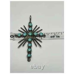Vintage Native American Navajo Turquoise and Sterling Silver Cross Pendant
