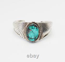 Vintage Native American Navajo silver turquoise cuff bracelet Jefferson Abeyta