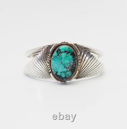 Vintage Native American Navajo silver turquoise cuff bracelet Jefferson Abeyta