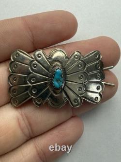 Vintage Native American Old Pawn Sterling Silver Turquoise Hair Pin 6.9g