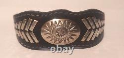 Vintage Native American RUNNING BEAR Cuff Bracelet Sterling Silver and Leather