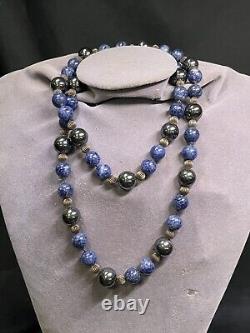 Vintage Native American Sterling Silver, Hematite, & Lapis Lazuli 30 Necklace