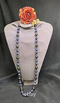 Vintage Native American Sterling Silver, Hematite, & Lapis Lazuli 30 Necklace