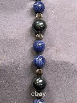 Vintage Native American Sterling Silver, Hematite, & Lapis Lazuli 30 Necklace