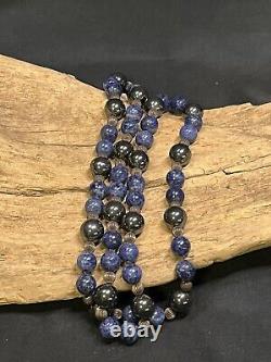 Vintage Native American Sterling Silver, Hematite, & Lapis Lazuli 30 Necklace