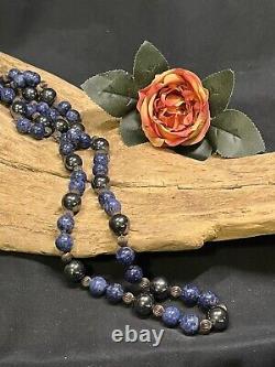 Vintage Native American Sterling Silver, Hematite, & Lapis Lazuli 30 Necklace