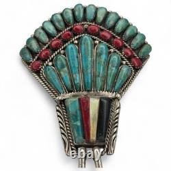 Vintage Native American Turquoise Coral Sterling Silver Brooch Signed Y