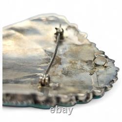 Vintage Native American Turquoise Coral Sterling Silver Brooch Signed Y