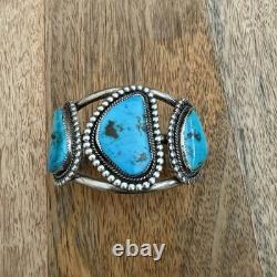 Vintage Native American Turquoise Cuff Sterling Silver Bracelet NA Jewelry 102g
