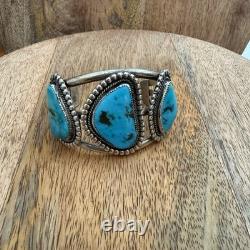 Vintage Native American Turquoise Cuff Sterling Silver Bracelet NA Jewelry 102g