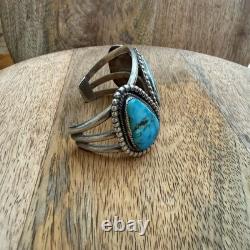 Vintage Native American Turquoise Cuff Sterling Silver Bracelet NA Jewelry 102g