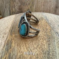 Vintage Native American Turquoise Cuff Sterling Silver Bracelet NA Jewelry 102g