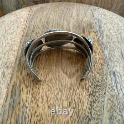 Vintage Native American Turquoise Cuff Sterling Silver Bracelet NA Jewelry 102g