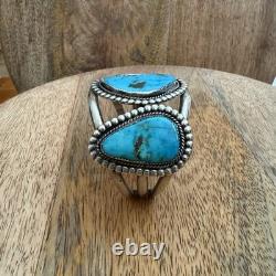 Vintage Native American Turquoise Cuff Sterling Silver Bracelet NA Jewelry 102g