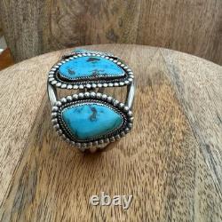 Vintage Native American Turquoise Cuff Sterling Silver Bracelet NA Jewelry 102g