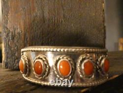 Vintage Native Navajo Sterling Silver Coral Cuff bracelet