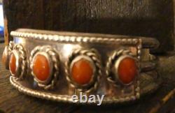 Vintage Native Navajo Sterling Silver Coral Cuff bracelet