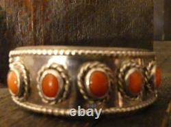 Vintage Native Navajo Sterling Silver Coral Cuff bracelet