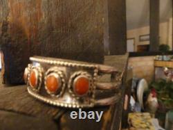 Vintage Native Navajo Sterling Silver Coral Cuff bracelet