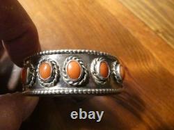 Vintage Native Navajo Sterling Silver Coral Cuff bracelet
