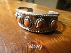 Vintage Native Navajo Sterling Silver Coral Cuff bracelet