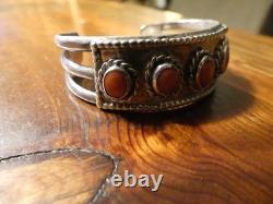 Vintage Native Navajo Sterling Silver Coral Cuff bracelet