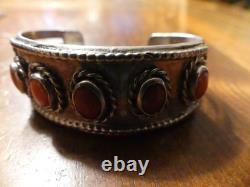 Vintage Native Navajo Sterling Silver Coral Cuff bracelet