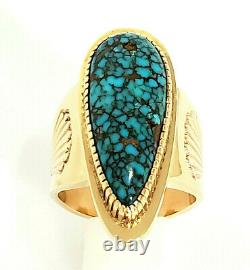 Vintage Navajo 14k Gold Mens Ring with #8 Spiderweb Turquoise Size 13 Livingston