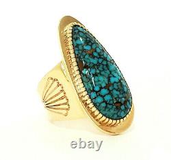 Vintage Navajo 14k Gold Mens Ring with #8 Spiderweb Turquoise Size 13 Livingston