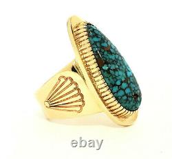 Vintage Navajo 14k Gold Mens Ring with #8 Spiderweb Turquoise Size 13 Livingston