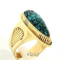 Vintage Navajo 14k Gold Mens Ring with #8 Spiderweb Turquoise Size 13 Livingston