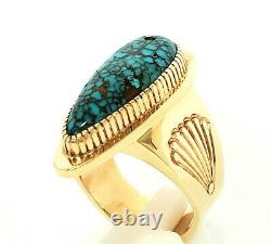 Vintage Navajo 14k Gold Mens Ring with #8 Spiderweb Turquoise Size 13 Livingston