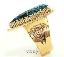 Vintage Navajo 14k Gold Mens Ring with #8 Spiderweb Turquoise Size 13 Livingston