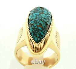 Vintage Navajo 14k Gold Mens Ring with #8 Spiderweb Turquoise Size 13 Livingston