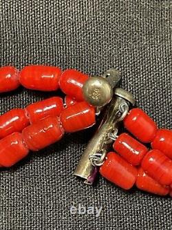 Vintage Navajo 3 Strand Coral Sterling Silver Necklace Rear Clasp