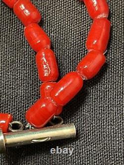 Vintage Navajo 3 Strand Coral Sterling Silver Necklace Rear Clasp