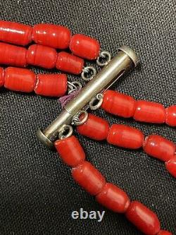 Vintage Navajo 3 Strand Coral Sterling Silver Necklace Rear Clasp