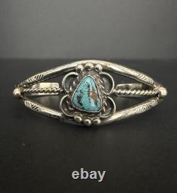 Vintage Navajo Blue Spiderweb Turquoise Sterling Silver Cuff Bracelet 6-1/2