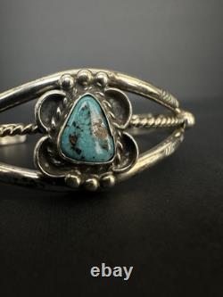 Vintage Navajo Blue Spiderweb Turquoise Sterling Silver Cuff Bracelet 6-1/2