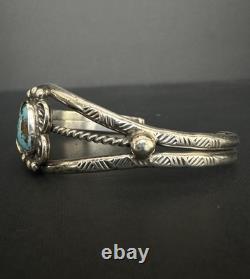 Vintage Navajo Blue Spiderweb Turquoise Sterling Silver Cuff Bracelet 6-1/2