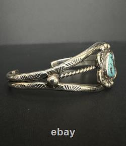 Vintage Navajo Blue Spiderweb Turquoise Sterling Silver Cuff Bracelet 6-1/2