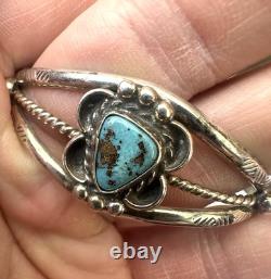 Vintage Navajo Blue Spiderweb Turquoise Sterling Silver Cuff Bracelet 6-1/2