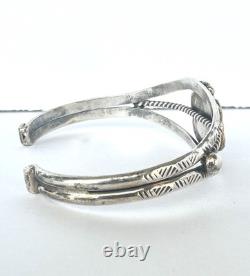 Vintage Navajo Blue Spiderweb Turquoise Sterling Silver Cuff Bracelet 6-1/2