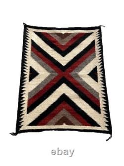 Vintage Navajo Bold Geometric Design Rug 34.5 In X 26.5 withWood Hangers On Back