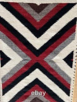 Vintage Navajo Bold Geometric Design Rug 34.5 In X 26.5 withWood Hangers On Back